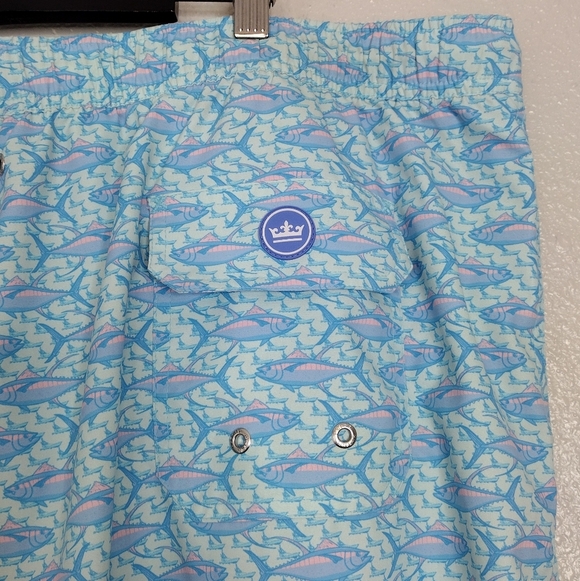 Peter Millar Blue Aquatic Fish Print Elastic Waistband Board Shorts Sz XXL - Picture 8 of 15